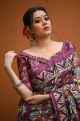 Delightful Kalamakari Worked Soft Linen Ruby Maroon Cotton Saree